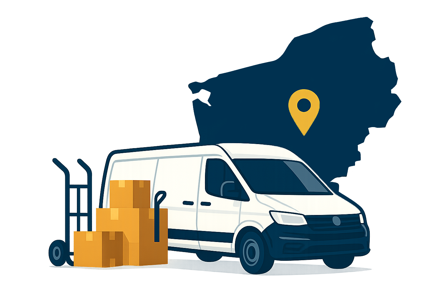 Przeprowadzki lokalne Szczecin – grafika dostawczak i mapa woj. zachodniopomorskiego